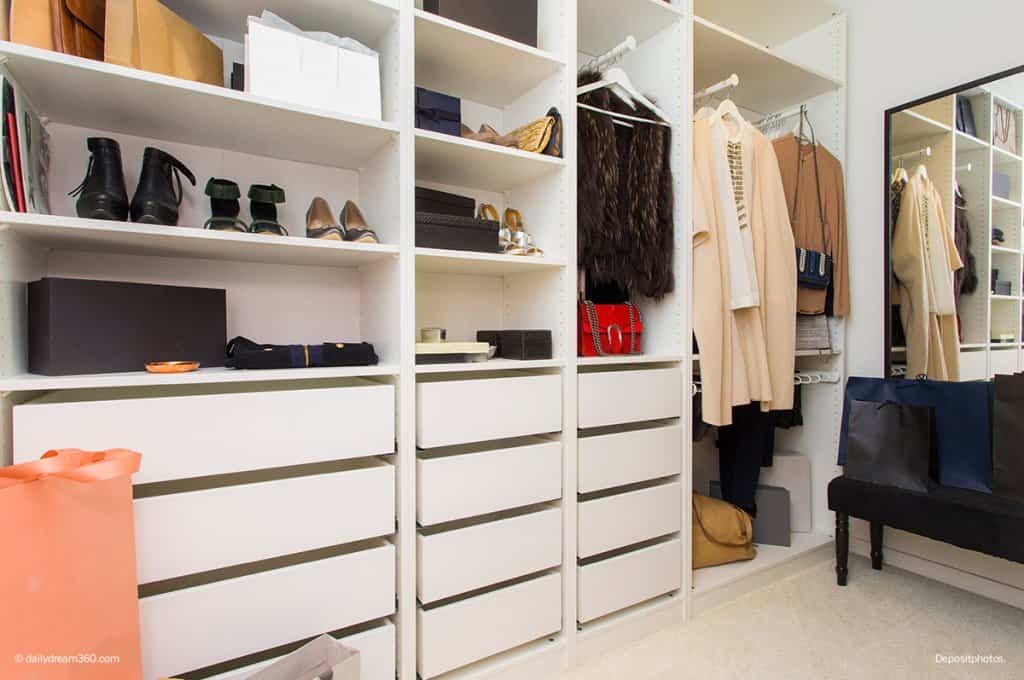 A look at an organized walk-in closet
