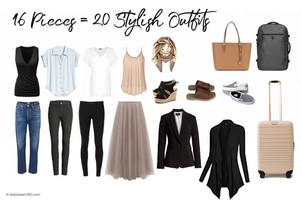 How 16 items of clothing can turn into 20 outfits.