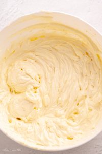 Sugar-Free cream cheese frosting after whisking in a bowl