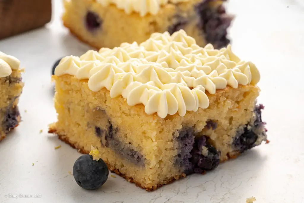 close up of keto blueberry cake square