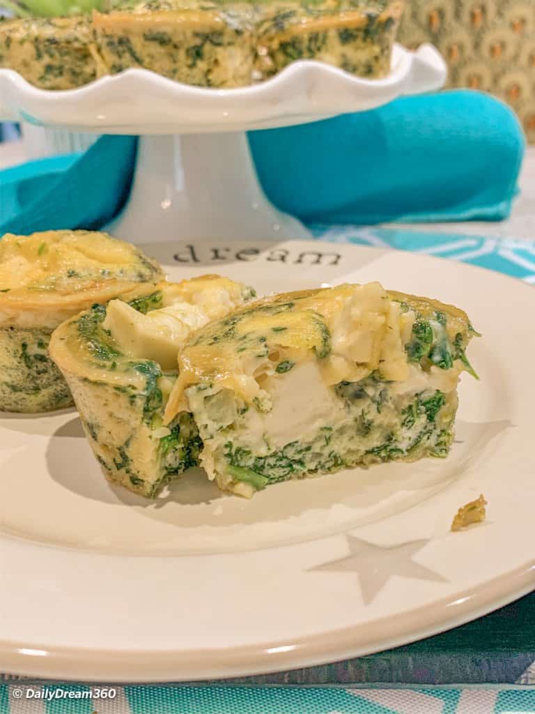 spinach egg bite with laughing cow cheese