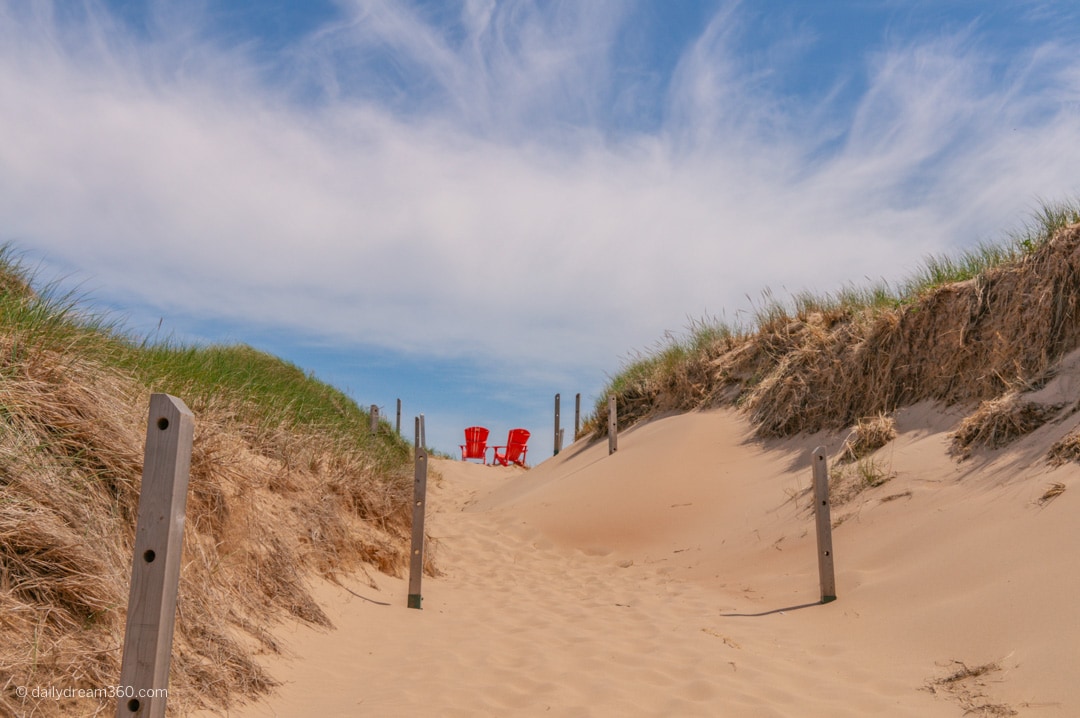 Famous red chairs in PEI National Park