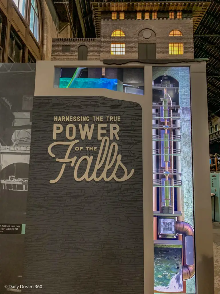 Interactive display inside Niagara Power Station showing how Power of the Falls was used to run turbines