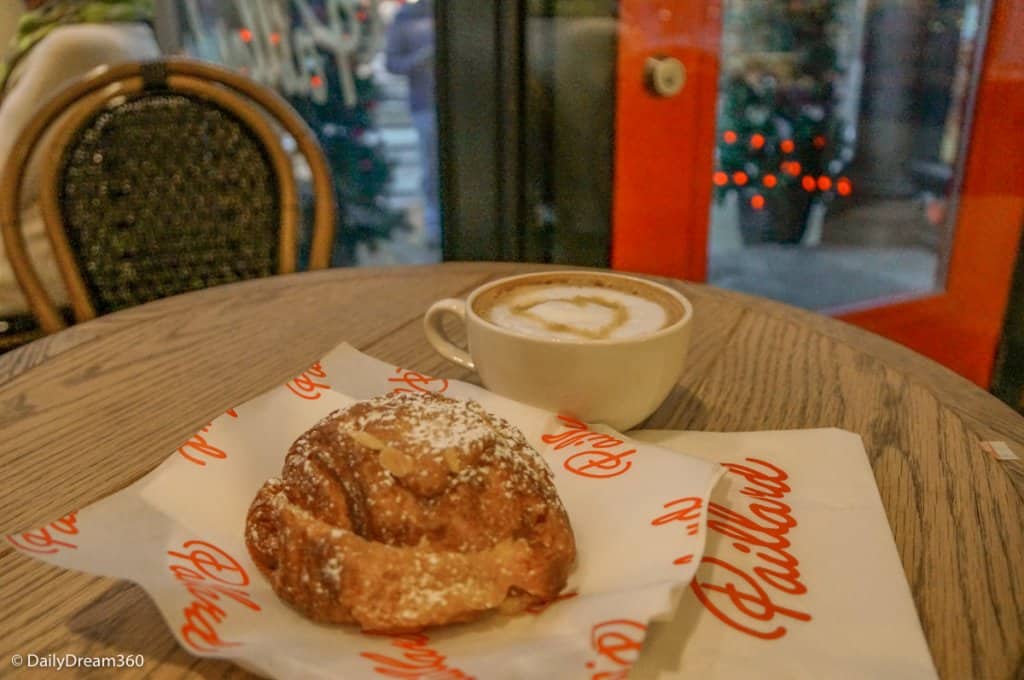 pastry and coffee on table at Paillard Quebec City