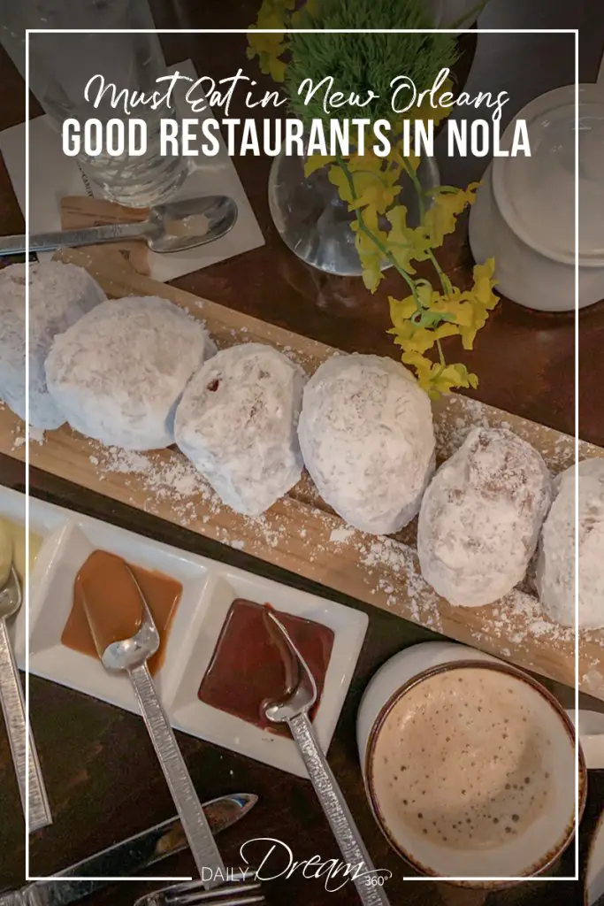 Beignets on table with dipping sauces at Ritz Carlton Hotel New Orleans