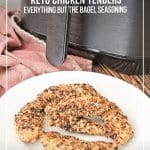 Air Fryer Keto Chicken Tenders No Breading on plate in front of air fryer