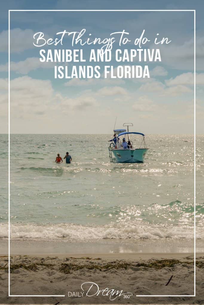 Boat and people in ocean at Sanibel Island Florida