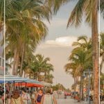 People walking in Times Square District at Fort Myers Beach Florida