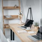 Two person desk with bookcase and text 7 Day Declutter Challenge: Day 7 Declutter Your Home Office