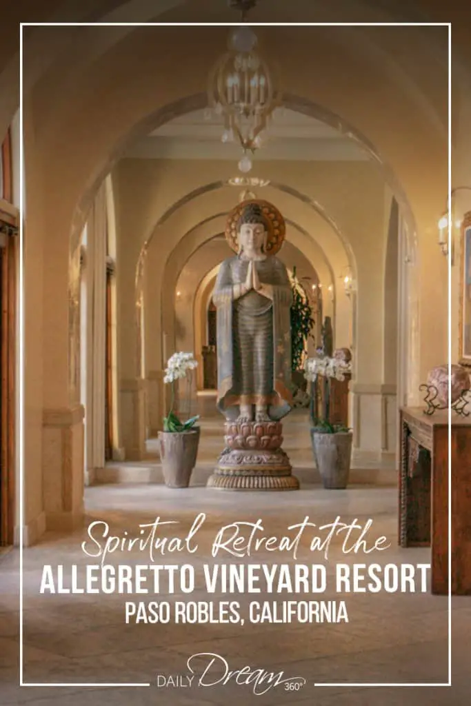 Incredible art piece sitting in front of arch window at Allegretto Vineyard Resort Paso Robles California