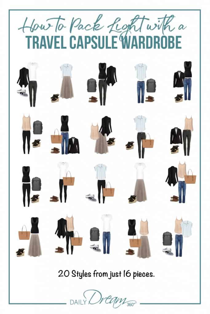 20 travel outfits from 18 packed items How to Pack Light with a Stylish Capsule Wardrobe for Travel