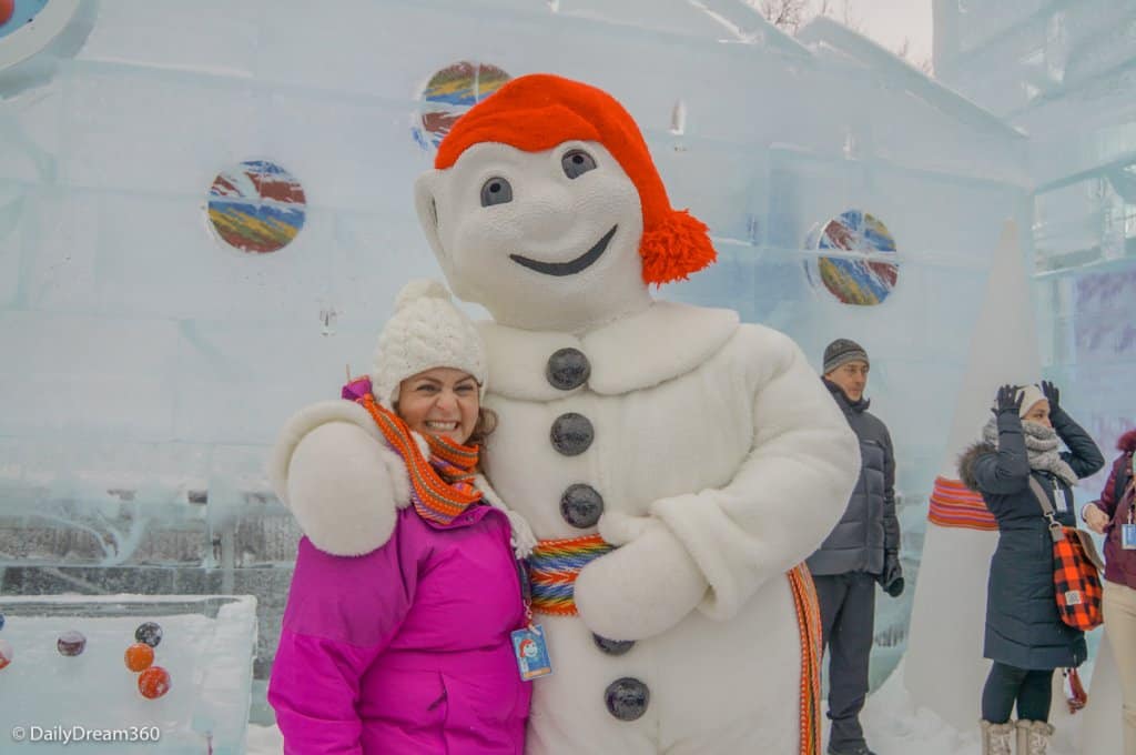 Meeting Bonhomme at Quebec City Winter Carnival