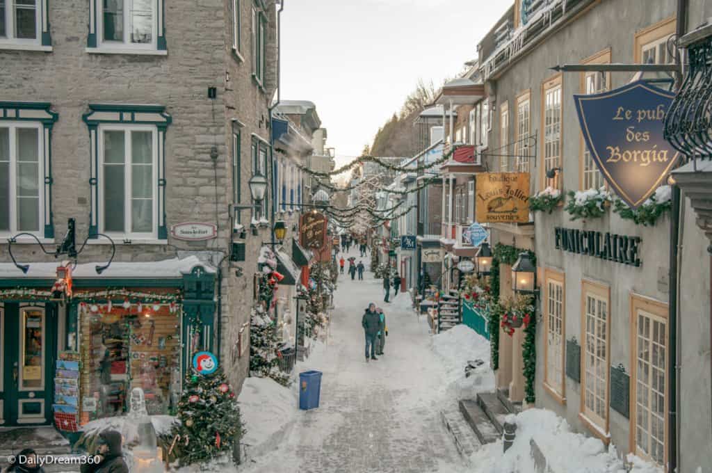 Petit Champlain quarter in Quebec City in winter