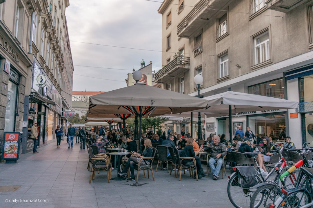 Bar tents and eateries in the middle of pedestrian roads in downtown zagreb