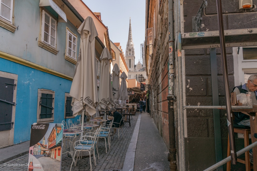 Narrow alley lead to market and Cathedral in Zagreb