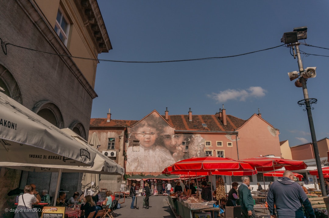 Famous building painting above the Dolac Market in Zagreb Croatia