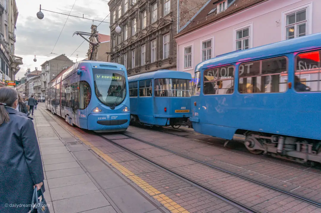 Zagreb streetcars travel into downtown