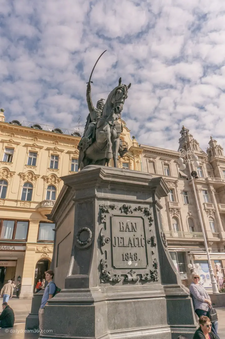 Ban Jelačić Square in Zagreb close up of statue